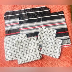 Sears Sheet Set 6 Piece Black & White w Red Polyester Checkered & Stripe Queen